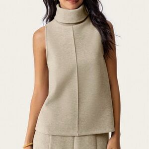 OGL Move FuzzLuxe Sleeveless Scuba Turtleneck Top NEW Thick Thermal Beige Small